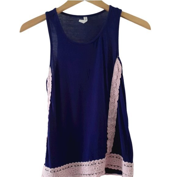 Pink Lemonade Navy Floral Embroidered Trim Pullover Tank Top Size 14 - Picture 2 of 12